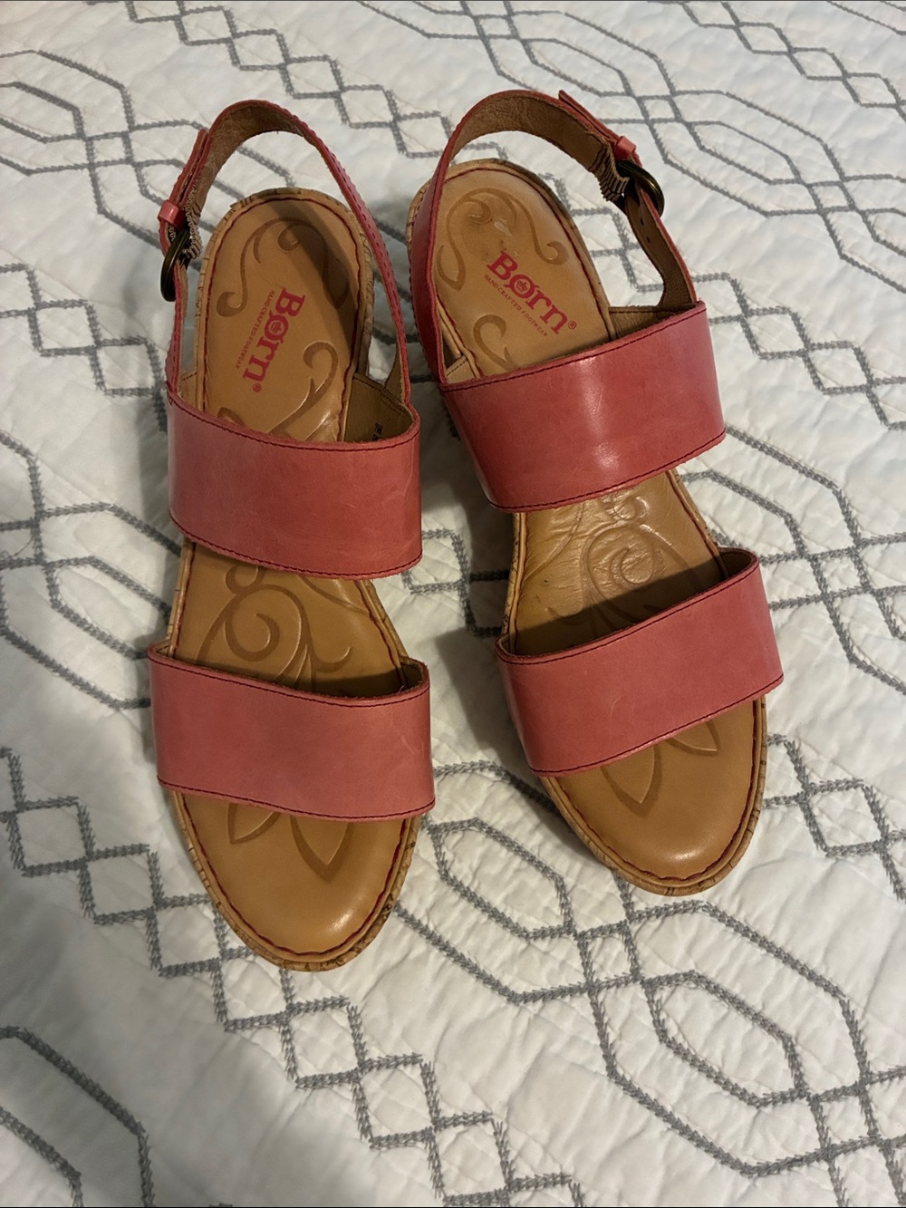 Born Coral Pink Leather Double-Strap Slingback Sandals